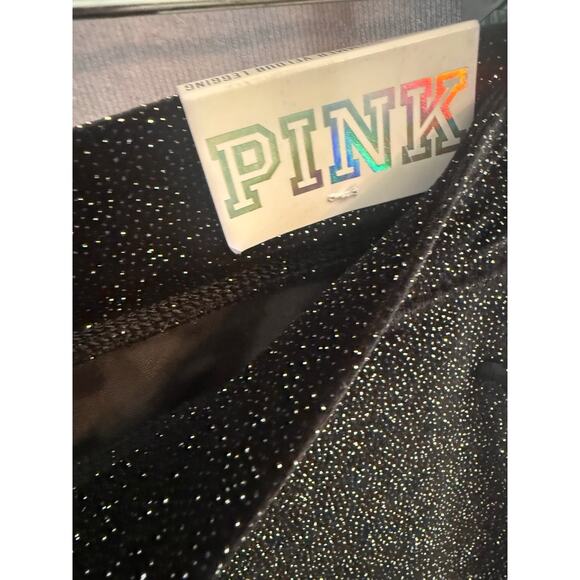 Victoria’s Secret PINK Black Shimmer Glitter Velour Sparkle Leggings Medium NWT - Picture 3 of 10